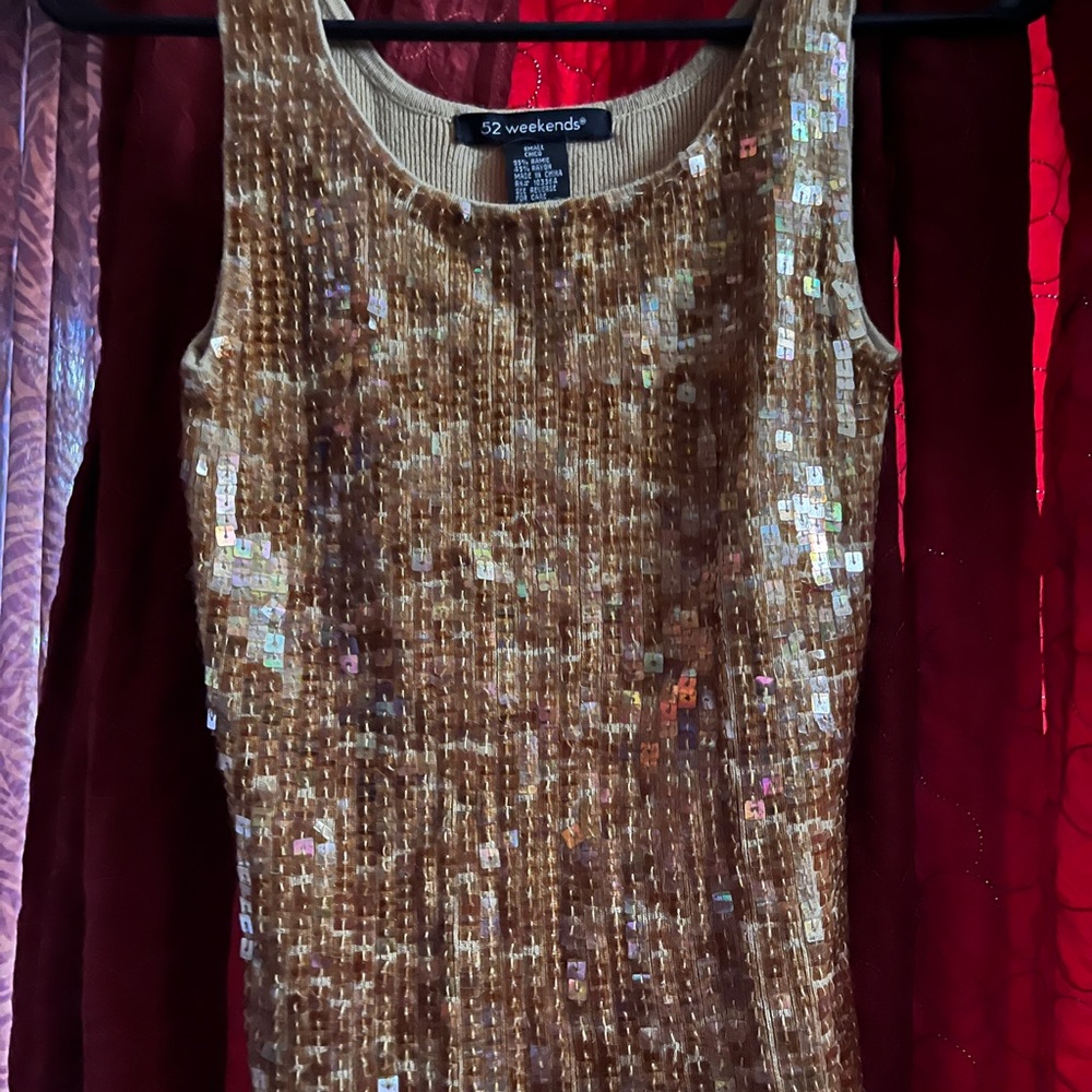 52 Weekends Gold Sequin Top